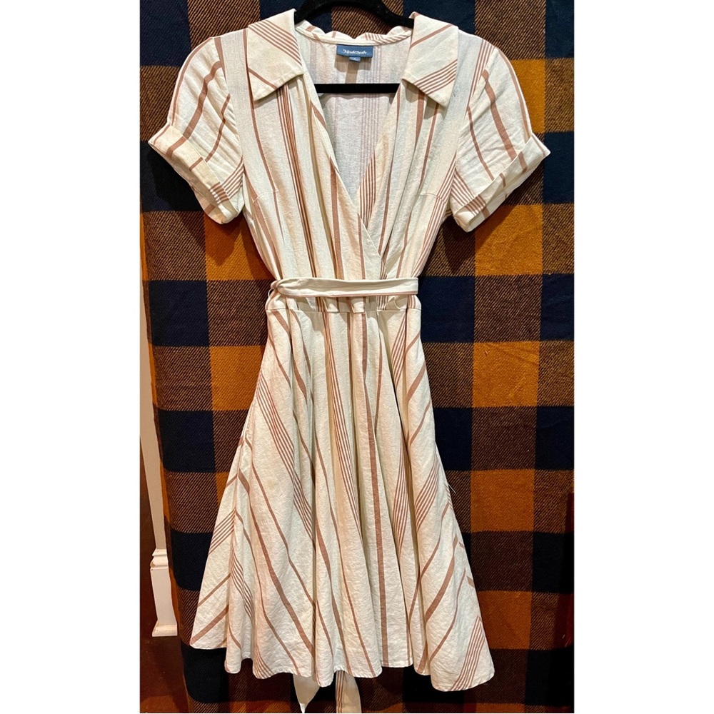 ModCloth Linen Wrap Dress- Cream and Tan